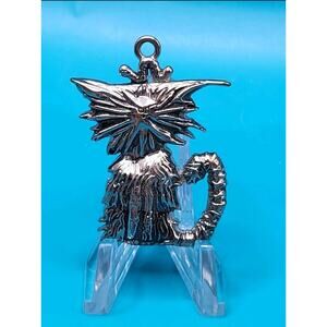 Vintage Metal Cat Pendant Longhair Textured Design 1.6in x 1.25in